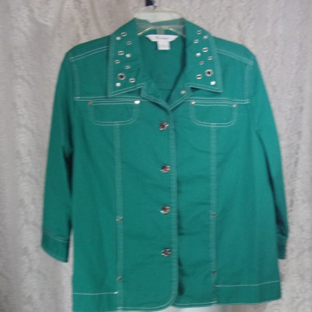 Tanjay Jacket Jade Green Silver Metal Grommett Accents NWOT